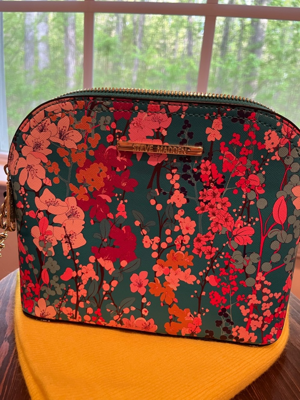 Steve Madden Teal Floral Crossbody with Pink & Coral Blossoms
